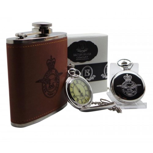 RAF Pocket Watch and Leather Hip Flask RAF Pocket Watch and Leather Hip Flask